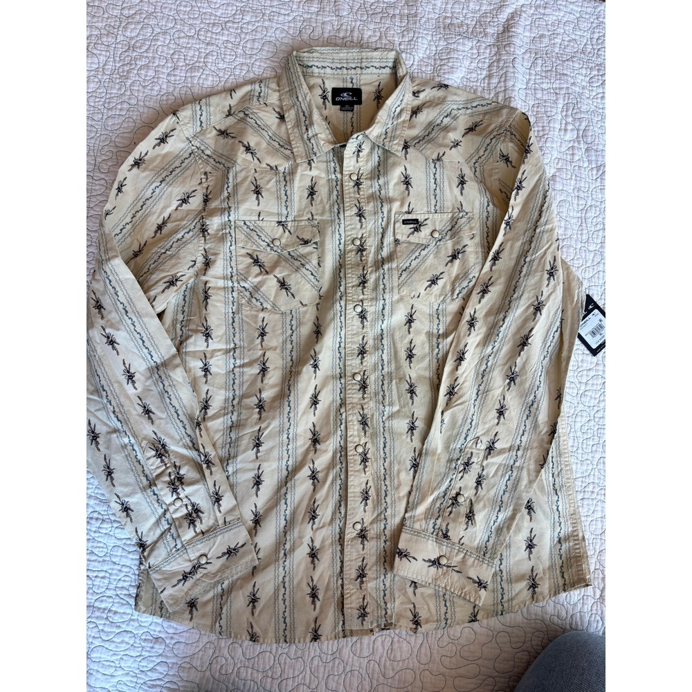 O'Neill Bar Dog Men's Western Long Sleeve Snap Front Striped Shirt‎ Size XL#246